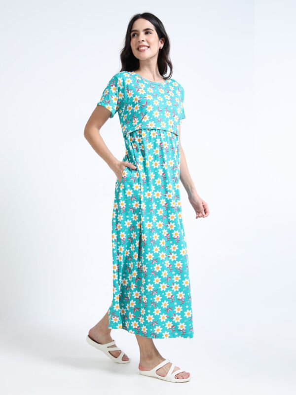 Women Zipless Feeding Maternity Dress with Pocket