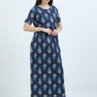BARBET Women’s Maternity & Feeding Maxi Dress – Peacock Print Nursing Dress-PC