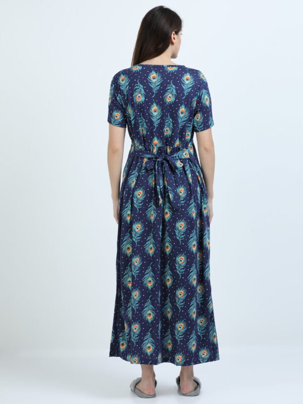 BARBET Women’s Maternity & Feeding Maxi Dress – Peacock Print Nursing Dress