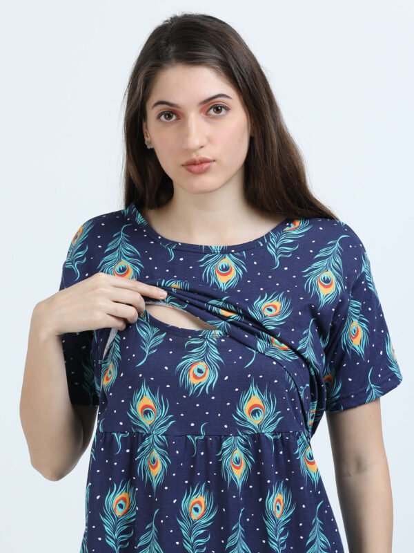 BARBET Women’s Maternity & Feeding Maxi Dress – Peacock Print Nursing Dress