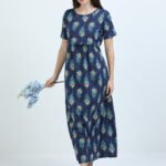 BARBET Women’s Maternity & Feeding Maxi Dress – Peacock Print Nursing Dress-PC