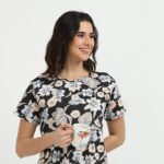 Black flower Zipless Maternity Feeding Dress - Comfort & Style for Moms
