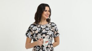 Black flower Zipless Maternity Feeding Dress - Comfort & Style for Moms