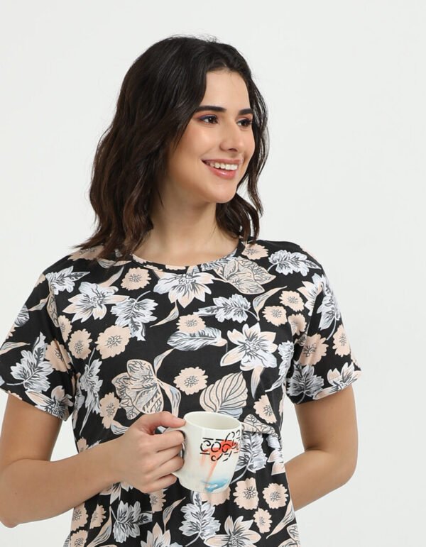 Black flower Zipless Maternity Feeding Dress - Comfort & Style for Moms