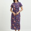 Violet Colour Maternity Zipless Dress for Women | Floral Print | Comfortable Pregnancy Wear
