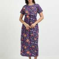 Violet Colour Maternity Zipless Dress for Women | Floral Print | Comfortable Pregnancy Wear