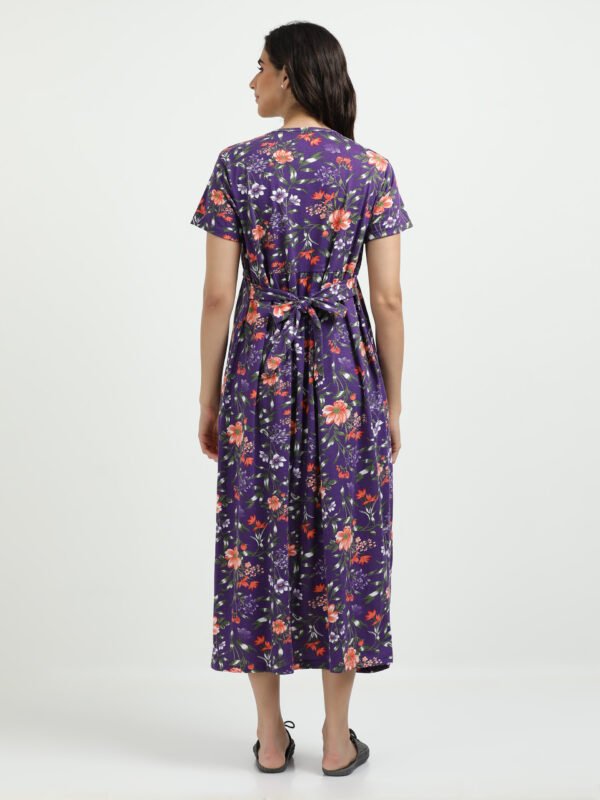 Violet Colour Maternity Zipless Dress for Women | Floral Print | Comfortable Pregnancy Wear