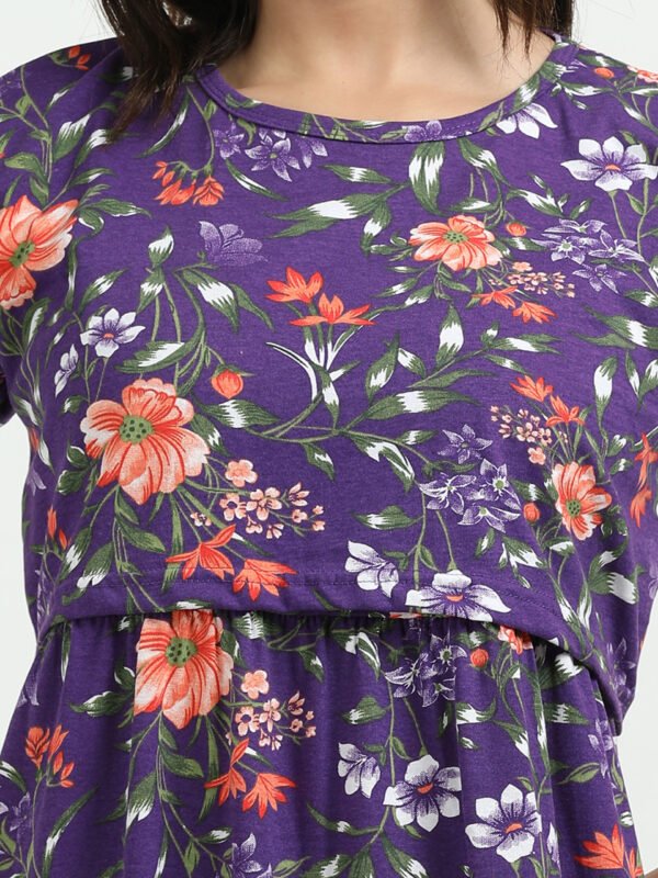 Violet Colour Maternity Zipless Dress for Women | Floral Print | Comfortable Pregnancy Wear