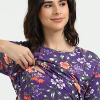 Violet Colour Maternity Zipless Dress for Women | Floral Print | Comfortable Pregnancy Wear
