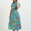 Green Leaf Printed Women’s Maternity & Nursing Maxi Dress with Zipless Feeding Access – Soft Breathable Fabric, Floral Print