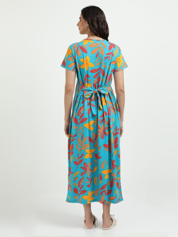Green Leaf Printed Women’s Maternity & Nursing Maxi Dress with Zipless Feeding Access – Soft Breathable Fabric, Floral Print