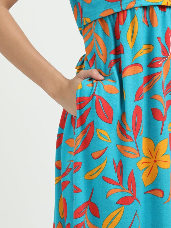 Green Leaf Printed Women’s Maternity & Nursing Maxi Dress with Zipless Feeding Access – Soft Breathable Fabric, Floral Print