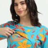 Green Leaf Printed Women’s Maternity & Nursing Maxi Dress with Zipless Feeding Access – Soft Breathable Fabric, Floral Print