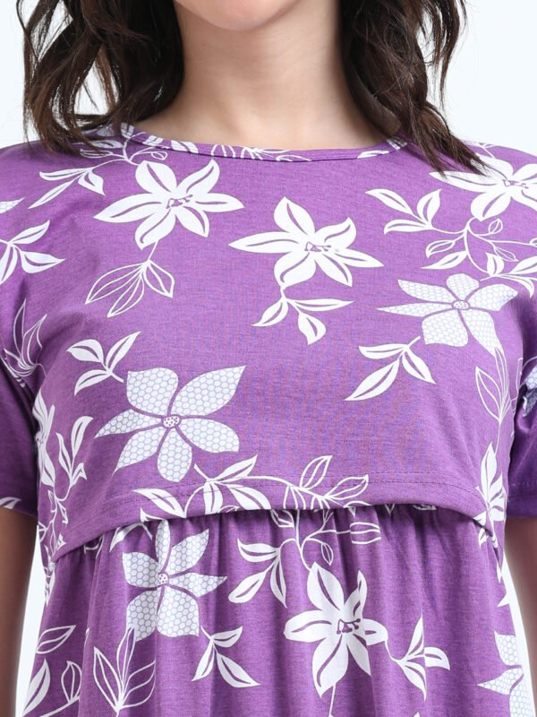 White Floral Printed Zipless Maternity & Nursing Dress | Soft Stretch Fabric with Easy Lift-Up Feeding Access