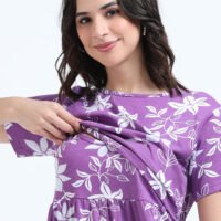 White Floral Printed Zipless Maternity & Nursing Dress | Soft Stretch Fabric with Easy Lift-Up Feeding Access