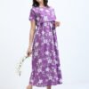 White Floral Printed Zipless Maternity & Nursing Dress | Soft Stretch Fabric with Easy Lift-Up Feeding Access