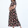 Elegant Black with Rose Floral Zipless Nursing Dress – Designed for Modern Moms