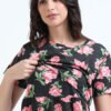 Elegant Black with Rose Floral Zipless Nursing Dress – Designed for Modern Moms