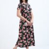 Elegant Black with Rose Floral Zipless Nursing Dress – Designed for Modern Moms