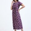 Zipless Maternity & Nursing Maxi Dress – Violet Floral Print | Soft, Stylish & Easy Feeding Access
