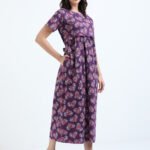 Zipless Maternity & Nursing Maxi Dress – Violet Floral Print | Soft, Stylish & Easy Feeding Access