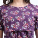 Zipless Maternity & Nursing Maxi Dress – Violet Floral Print | Soft, Stylish & Easy Feeding Access