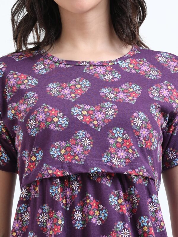 Zipless Maternity & Nursing Maxi Dress – Violet Floral Print | Soft, Stylish & Easy Feeding Access