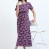 Zipless Maternity & Nursing Maxi Dress – Violet Floral Print | Soft, Stylish & Easy Feeding Access