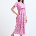 Soft Cotton Feeding Night Dress, Butterfly Print, Comfortable Nursing Nightwear