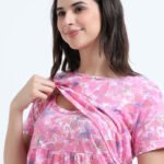 Soft Cotton Feeding Night Dress, Butterfly Print, Comfortable Nursing Nightwear