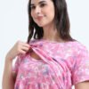 Soft Cotton Feeding Night Dress, Butterfly Print, Comfortable Nursing Nightwear