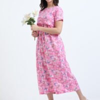 Soft Cotton Feeding Night Dress, Butterfly Print, Comfortable Nursing Nightwear
