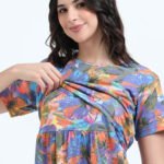 BARBET Women’s Maternity & Feeding Maxi Dress – Multicolor Floral Print