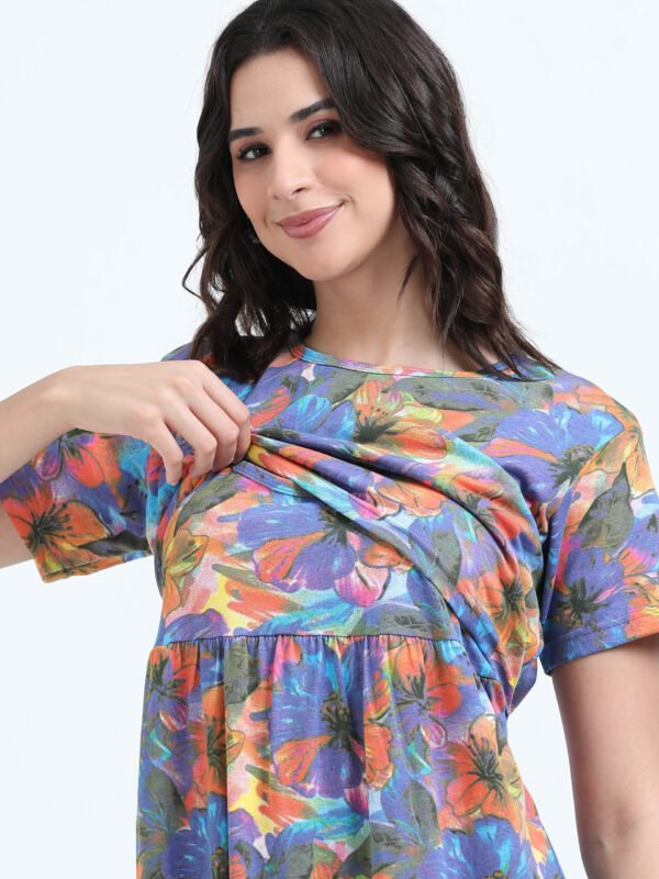 BARBET Women’s Maternity & Feeding Maxi Dress – Multicolor Floral Print