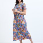 BARBET Women’s Maternity & Feeding Maxi Dress – Multicolor Floral Print