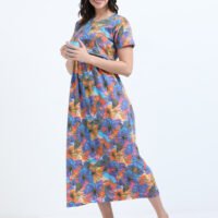 BARBET Women’s Maternity & Feeding Maxi Dress – Multicolor Floral Print