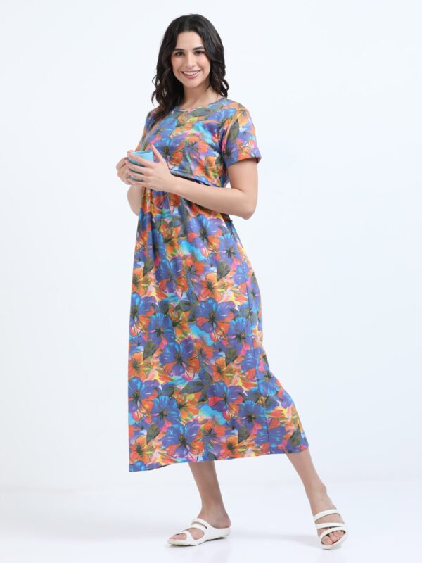 BARBET Women’s Maternity & Feeding Maxi Dress – Multicolor Floral Print