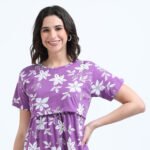 White Floral Printed Zipless Maternity & Nursing Dress | Soft Stretch Fabric with Easy Lift-Up Feeding Access