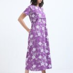 White Floral Printed Zipless Maternity & Nursing Dress | Soft Stretch Fabric with Easy Lift-Up Feeding Access