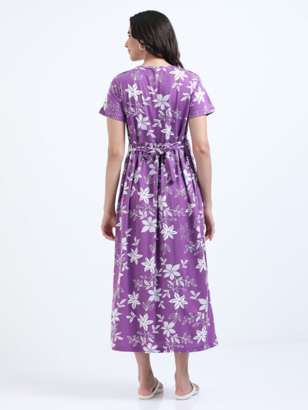 White Floral Printed Zipless Maternity & Nursing Dress | Soft Stretch Fabric with Easy Lift-Up Feeding Access