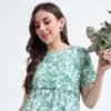 Green Leaf Print Zipless Maternity & Nursing Maxi Dress – Comfortable Feeding Wear for Moms