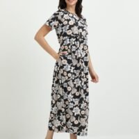 Black flower Zipless Maternity Feeding Dress - Comfort & Style for Moms