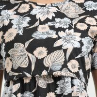 Black flower Zipless Maternity Feeding Dress - Comfort & Style for Moms