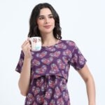 Zipless Maternity & Nursing Maxi Dress – Violet Floral Print | Soft, Stylish & Easy Feeding Access