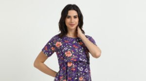 Violet Colour Maternity Zipless Dress for Women | Floral Print | Comfortable Pregnancy Wear
