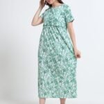 Green Leaf Print Zipless Maternity & Nursing Maxi Dress – Comfortable Feeding Wear for Moms