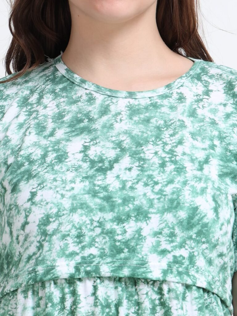 Green Leaf Print Zipless Maternity & Nursing Maxi Dress – Comfortable Feeding Wear for Moms
