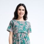 Green Floral Zipless Maternity Feeding Dress – Comfort & Style for Moms