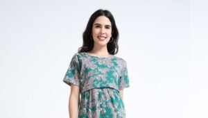 Green Floral Zipless Maternity Feeding Dress – Comfort & Style for Moms