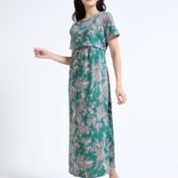 Green Floral Zipless Maternity Feeding Dress – Comfort & Style for Moms